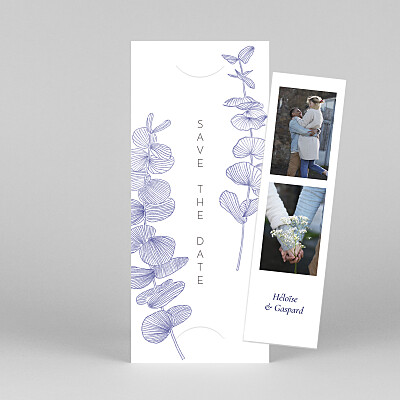 Save the date bleu envolée d'eucalyptus (photomaton) bleu Save the date bleu envolée d'eucalyptus (photomaton) bleu