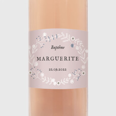 Étiquette de bouteille baptême Douceur Champêtre rose ancien