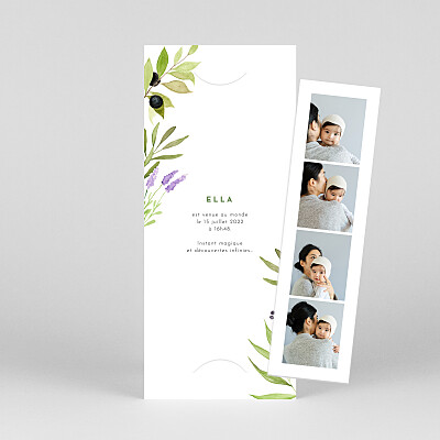 Faire-part de naissance vert quatre saisons (marque-page) été Faire-part de naissance vert quatre saisons (marque-page) été