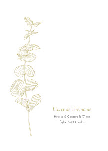 Livret de messe mariage beige envolée d'eucalyptus ocre Livret de messe mariage beige envolée d'eucalyptus ocre