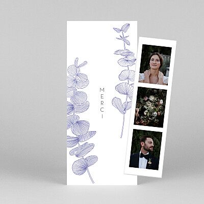 Carte de remerciement mariage bleu envolée d'eucalyptus (photomaton) bleu Carte de remerciement mariage bleu envolée d'eucalyptus (photomaton) bleu