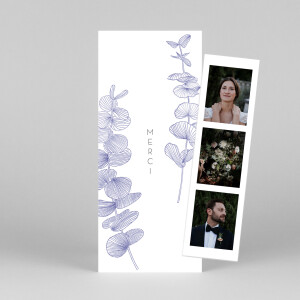 Carte de remerciement mariage Envolée d'eucalyptus (photomaton) bleu