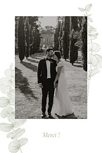 Carte de remerciement mariage tous genres envolée d'eucalyptus vert Carte de remerciement mariage tous genres envolée d'eucalyptus vert