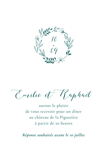 Carton d'invitation mariage Ronde des prés vert - Recto