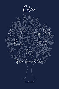 Faire-part de naissance blanc arbre généalogique (portrait) bleu Faire-part de naissance blanc arbre généalogique (portrait) bleu
