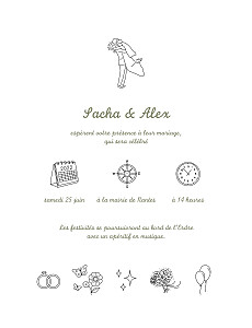 Faire-part de mariage marron votre mariage en pictos (classique) blanc Faire-part de mariage marron votre mariage en pictos (classique) blanc
