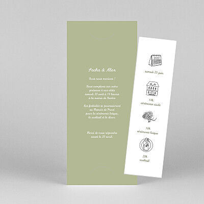 Faire-part de mariage votre mariage en pictos (marque-page) vert Faire-part de mariage votre mariage en pictos (marque-page) vert