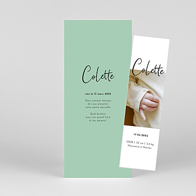 Faire-part de naissance vert candeur (marque-page) vert Faire-part de naissance vert candeur (marque-page) vert