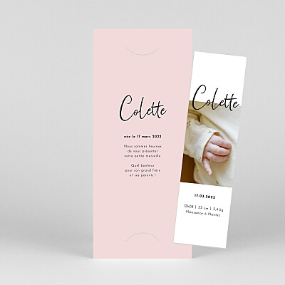 Faire-part de naissance rose candeur (marque-page) rose Faire-part de naissance rose candeur (marque-page) rose
