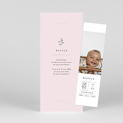 Faire-part de naissance rose étiquette illustrée (marque-page) rose Faire-part de naissance rose étiquette illustrée (marque-page) rose