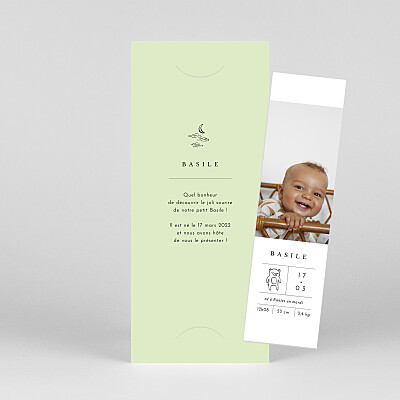 Faire-part de naissance vert étiquette illustrée (marque-page) vert Faire-part de naissance vert étiquette illustrée (marque-page) vert