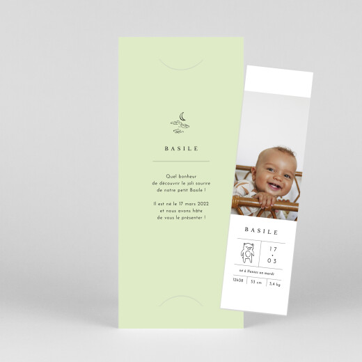 Faire-part de naissance Étiquette illustrée (marque-page) vert - Vue 1 Faire-part de naissance Étiquette illustrée (marque-page) vert - Vue 1