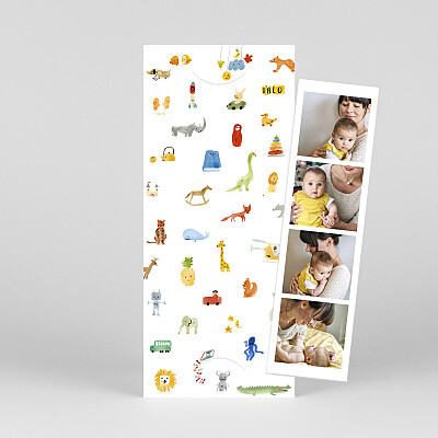 Faire-part de naissance animaux dodo (marque-page) blanc Faire-part de naissance animaux dodo (marque-page) blanc