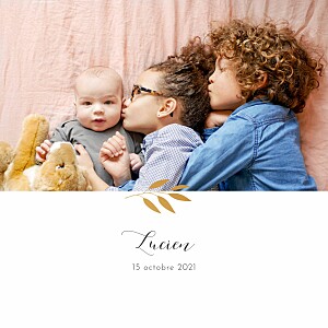 Faire-part de naissance doré feuille d'or blanc Faire-part de naissance doré feuille d'or blanc