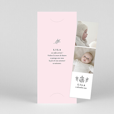 Faire-part de naissance rose petite gravure (marque-page) rose Faire-part de naissance rose petite gravure (marque-page) rose