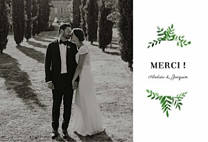 Carte de remerciement mariage avec photo sous la pergola (paysage) vert Carte de remerciement mariage avec photo sous la pergola (paysage) vert