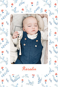 Faire-part de naissance motifs jardin de capucines (portrait) bleu Faire-part de naissance motifs jardin de capucines (portrait) bleu