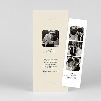 Carte de remerciement mariage tendre innocence (marque-page) beige Carte de remerciement mariage tendre innocence (marque-page) beige