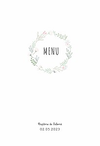 Menu de baptême rose ronde des prés vert/rose Menu de baptême rose ronde des prés vert/rose
