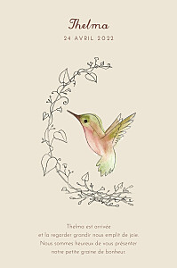 Faire-part de naissance beige petit colibri (portrait) beige Faire-part de naissance beige petit colibri (portrait) beige