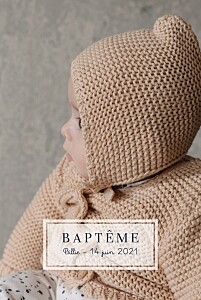 Faire-part de baptême garçon petite étiquette (portrait) blanc Faire-part de baptême garçon petite étiquette (portrait) blanc