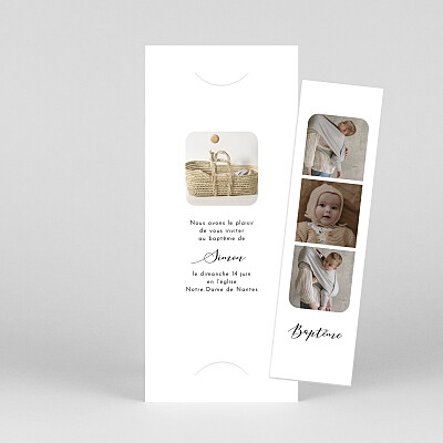 Faire-part de baptême moderne tendre innocence (marque-page) blanc Faire-part de baptême moderne tendre innocence (marque-page) blanc