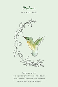 Faire-part de naissance vert petit colibri (portrait) vert Faire-part de naissance vert petit colibri (portrait) vert