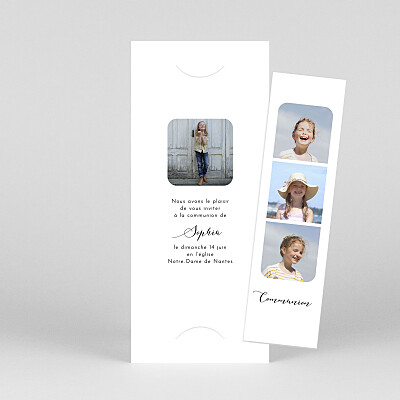 Faire-part de communion garçon tendre innocence (marque-page) blanc Faire-part de communion garçon tendre innocence (marque-page) blanc