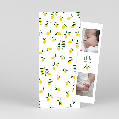 Faire-part de naissance mixte agrumes crayonnées (marque-page) citron Faire-part de naissance mixte agrumes crayonnées (marque-page) citron