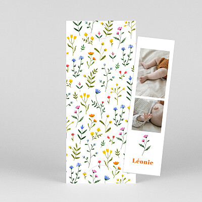 Faire-part de naissance mixte fleurs sauvages (marque-page) blanc Faire-part de naissance mixte fleurs sauvages (marque-page) blanc