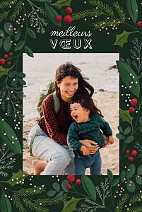 Carte de voeux vert baies d'hiver Carte de voeux vert baies d'hiver