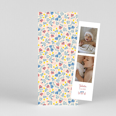 Faire-part de naissance mixte mon premier liberty (marque-page) rose Faire-part de naissance mixte mon premier liberty (marque-page) rose