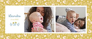 Faire-part de naissance jaune petit liberty (panoramique) jaune Faire-part de naissance jaune petit liberty (panoramique) jaune