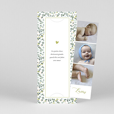 Faire-part de naissance mixte liberty coeur (marque-page) vert Faire-part de naissance mixte liberty coeur (marque-page) vert