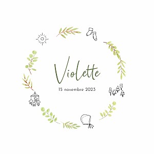 Faire-part de naissance vintage couronne illustrée (4 pages) vert Faire-part de naissance vintage couronne illustrée (4 pages) vert