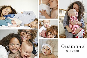 Faire-part de naissance tendance premiers souvenirs (paysage) 8 photos blanc Faire-part de naissance tendance premiers souvenirs (paysage) 8 photos blanc