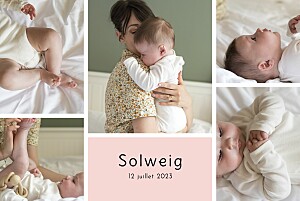 Faire-part de naissance rose premiers souvenirs (paysage) 5 photos rose Faire-part de naissance rose premiers souvenirs (paysage) 5 photos rose