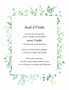 Faire-part de mariage classique cadre fleuri (portrait) blanc Faire-part de mariage classique cadre fleuri (portrait) blanc