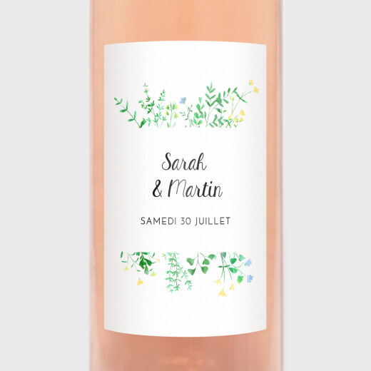 Etiquette bouteille mariage à personnaliser - thème Jardin de roses