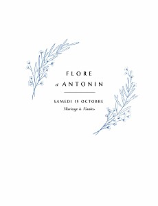 Faire-part de mariage classique délicats feuillages bleu Faire-part de mariage classique délicats feuillages bleu