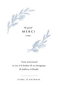 Carte de remerciement mariage délicats feuillages (portrait) bleu Carte de remerciement mariage délicats feuillages (portrait) bleu