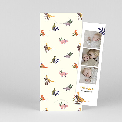 Faire-part de naissance animaux mon petit dinosaure (marque-page) beige Faire-part de naissance animaux mon petit dinosaure (marque-page) beige