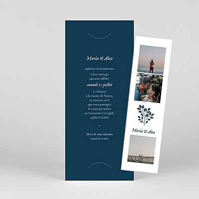 Faire-part de mariage signature végétale (marque-page) bleu Faire-part de mariage signature végétale (marque-page) bleu