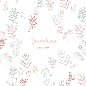 Faire-part de naissance fille liberty feuillage (dorure) rose Faire-part de naissance fille liberty feuillage (dorure) rose