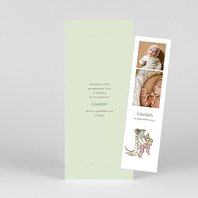Faire-part de naissance animaux ernest et célestine i (marque page) vert Faire-part de naissance animaux ernest et célestine i (marque page) vert