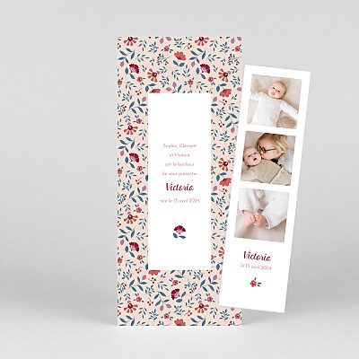 Faire-part de naissance tendance flora (marque page) bleu Faire-part de naissance tendance flora (marque page) bleu