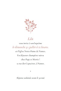 Faire-part de baptême rose signature végétale rose Faire-part de baptême rose signature végétale rose