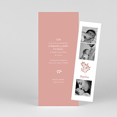Faire-part de baptême rose signature végétale (marque-page) rose Faire-part de baptême rose signature végétale (marque-page) rose