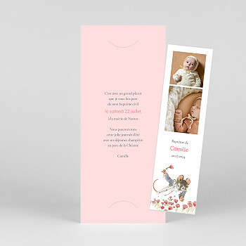 Faire-part de baptême ernest et célestine (marque page) rose Faire-part de baptême ernest et célestine (marque page) rose