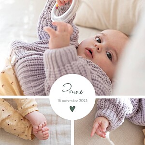 Faire-part de naissance fille cœur médaillon vert Faire-part de naissance fille cœur médaillon vert